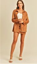 Faux Suede Button-Up Jacket